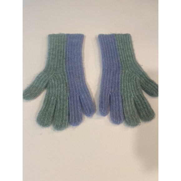 Anthropologie Two-Tone Ribbed Knit Gloves In Green & Blue Soft Wool Blend Womens - Picture 3 of 6